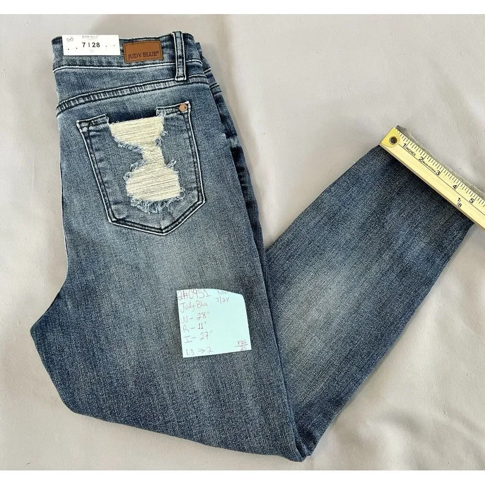 Judy Blue Jeans Womens 7‎ 28 Blue Denim High Waist Crop  Stretch without hem NWT